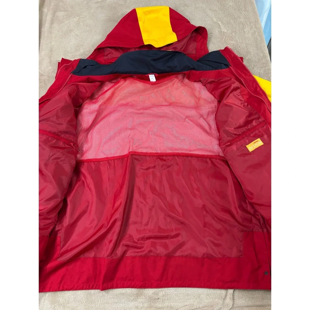 Vintage DHL‎ Service Wind Jacket Men M Red Yellow Mesh Lined Hood Activewear EUC